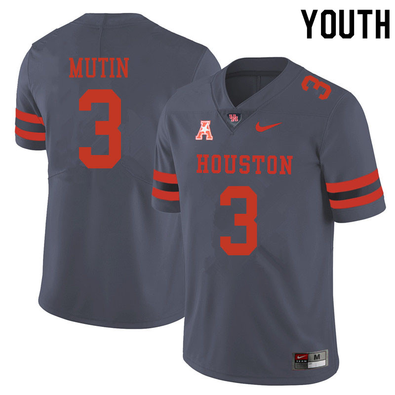 Youth #3 Donavan Mutin Houston Cougars College Football Jerseys Sale-Gray